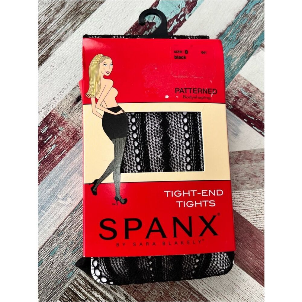 SPANX NIB Tight End Tights Patterned Black Bodyshaping Comfy Waist Sexy Size B